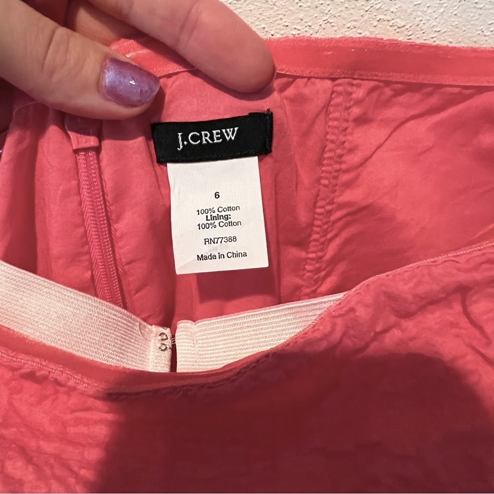 J. Crew Pink 100% Cotton Strapless Dress Seersucker Knee Length Size 6 - Picture 4 of 7